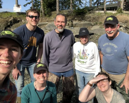Team from Bremerton Yacht Club on a site visit with Lisa (left) and Emily (second from left, front). The team was also joined by Joe Krieger, the NOAA National Invasive Species Coordinator (back row left).