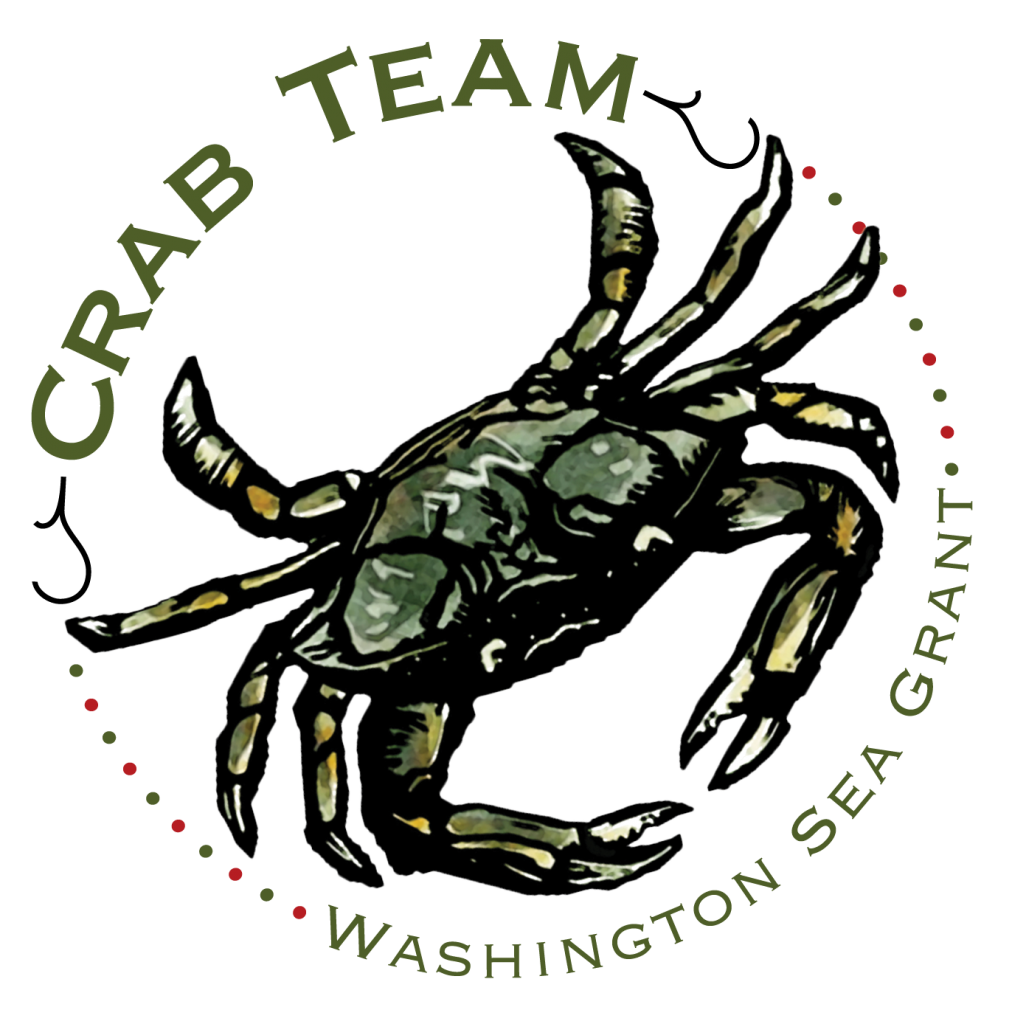 Logo of a green crab encircled by the text"Crab Team" and "Washington Sea Grant"