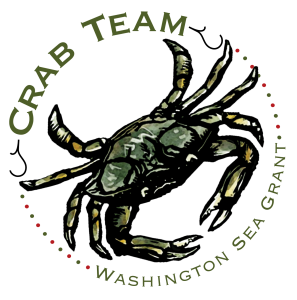 Logo of a green crab encircled by the text"Crab Team" and "Washington Sea Grant"