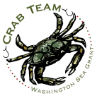 Logo of a green crab encircled by the text"Crab Team" and "Washington Sea Grant"