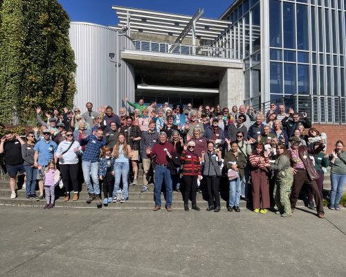 Crabstock group photo showing off our crab claws! Photo credit: Elyse Kelsey