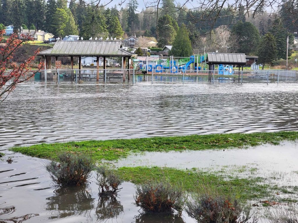 A flooded playground in Freeland, Washington