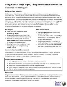 A thumbnail of the guidance document for managers on using artificial structure to capture European green crabs