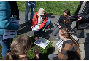 Volunteers hold clipboards showing different data at a Molt Search training.